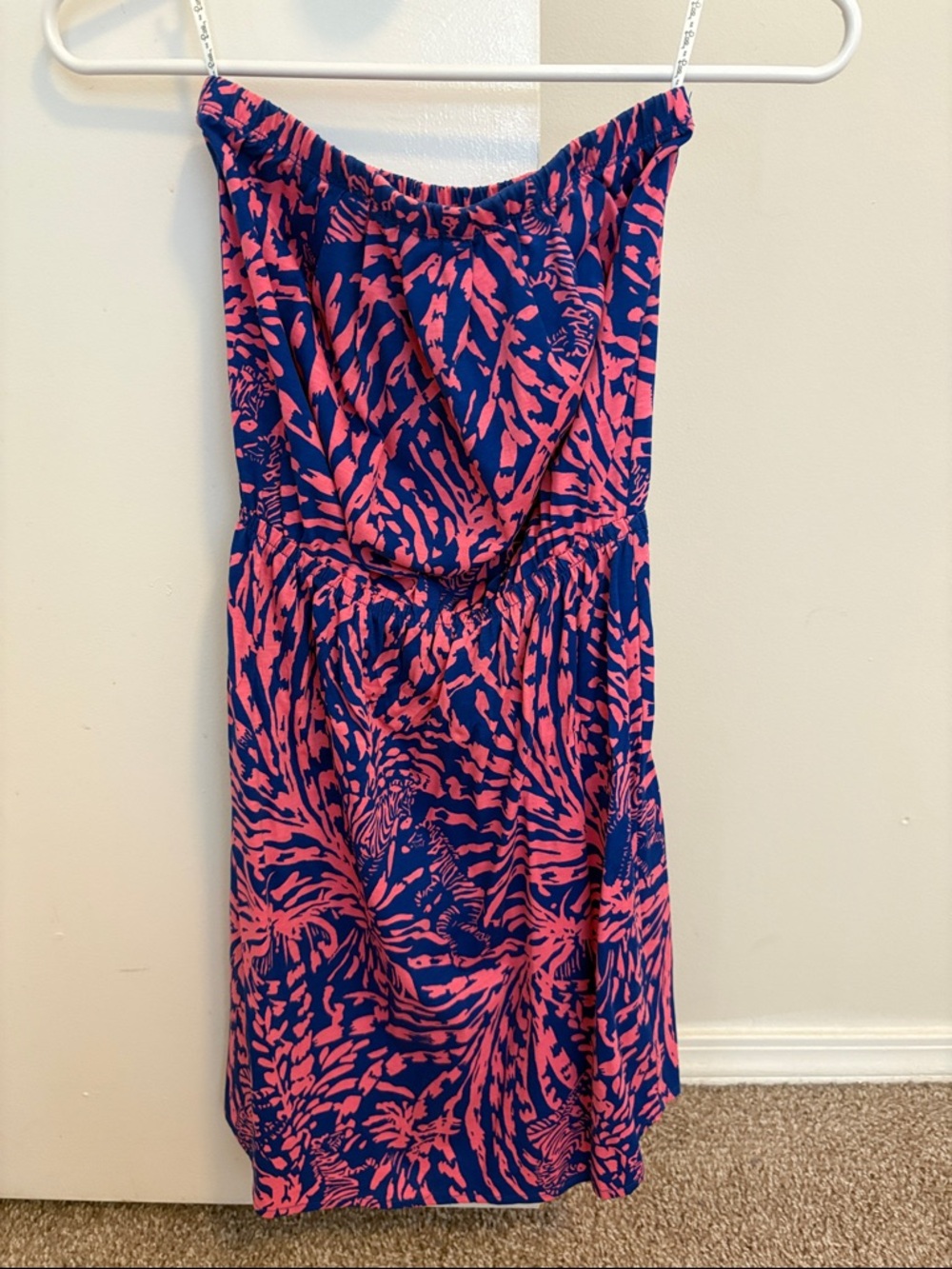 Lilly Pulitzer Navy with Hot Pink Abstract Strapless Dress